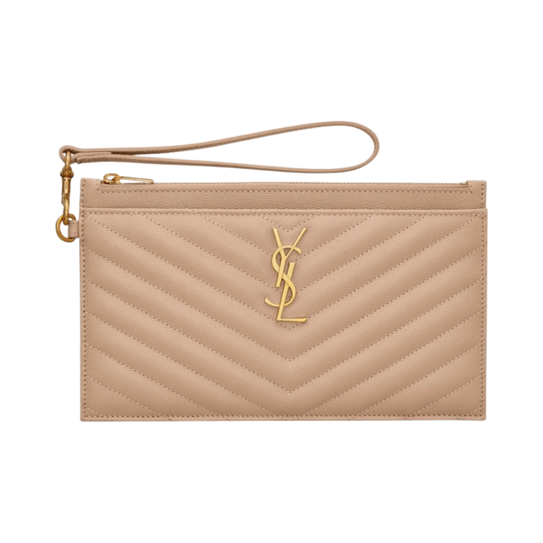 생로랑 카산드라 마틀라세 라지 지퍼 파우치 그레인 드 뿌드르 엠보스 레더 다크 베이지(Saint Laurent Cassandre Matelasse Large Zipped Pouch In Grain De Poudre Embossed Leather Dark Beige) - 1