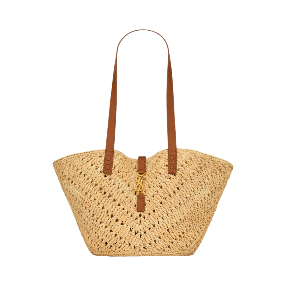생로랑 파니에 스몰 라피아 & 베지터블 탠 레더 내츄럴 브릭(Saint Laurent Panier Small in Raffia and Vegetable-Tanned Leather Natural Brick) - 1