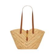 Saint Laurent Panier Small in Raffia and Vegetable-Tanned Leather Natural Brick
