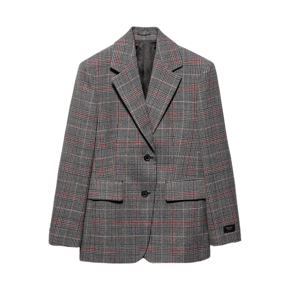 W) 프라다 싱글-브레스티드 프린스 오브 웨일스 체크 자켓 에보니