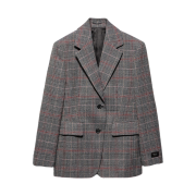 (W) Prada Single-Breasted Prince of Wales Checked Jacket Ebony