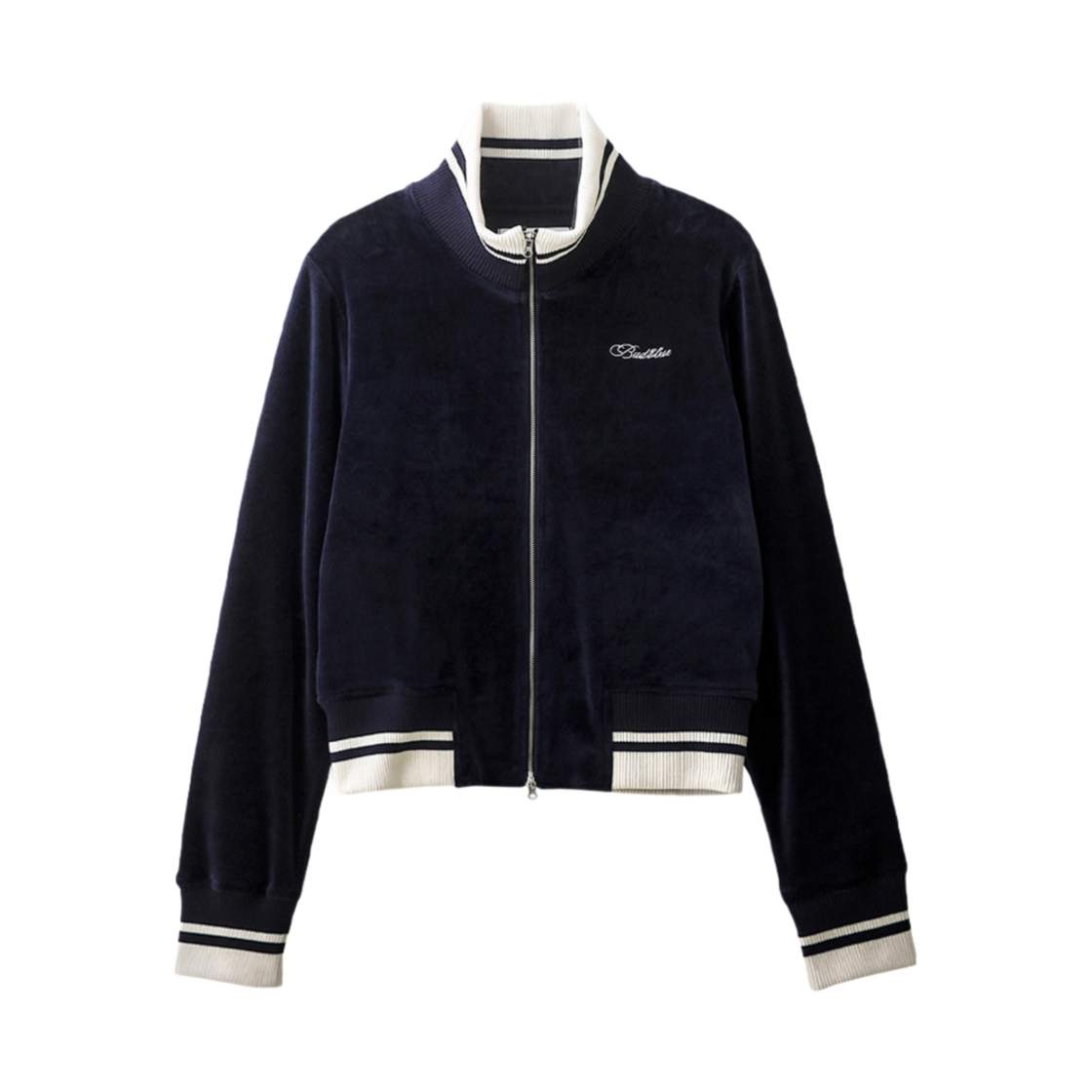 6902774 BadBlue Velour Zipup Crop Jersey Navy