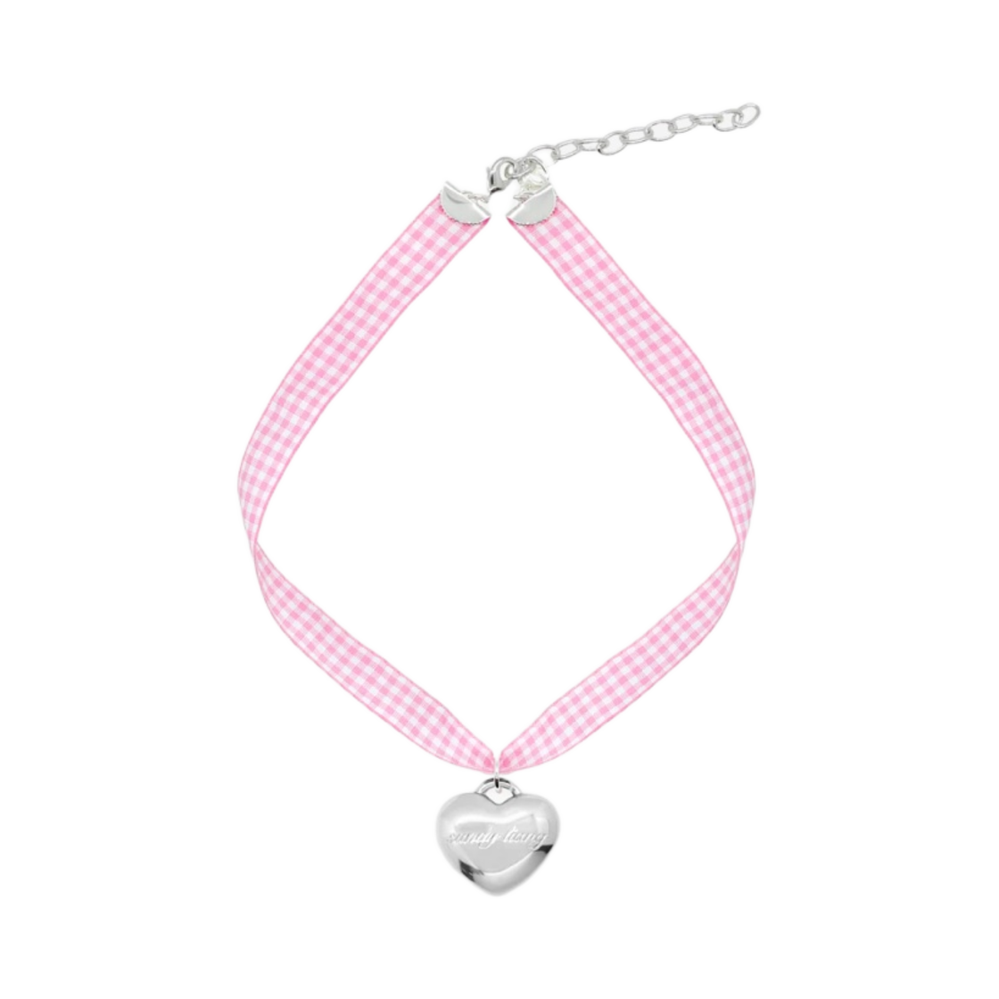 (W) 샌디 리앙 시크릿 초커 핑크 깅엄 실버((W) Sandy Liang Secrets Choker Pink Gingham Silver)