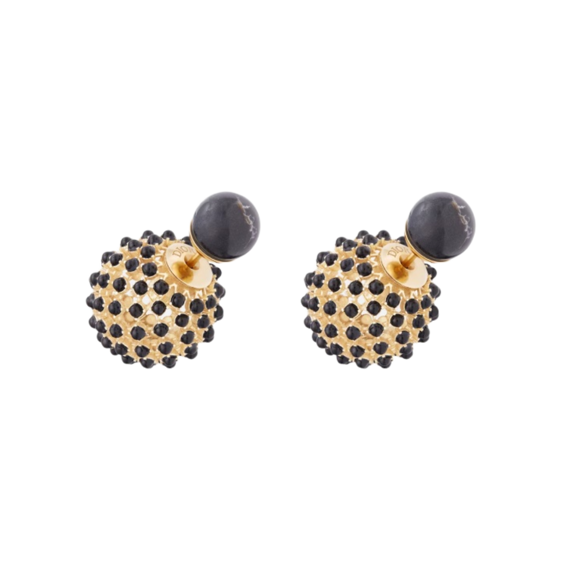 (W) 디올 트리발 이어링 골드 피니쉬 메탈 블랙 스톤 이펙트 레진 펄((W) Dior Tribales Earrings Gold Finish Metal Black Stone Effect Resin Pearls) - 1