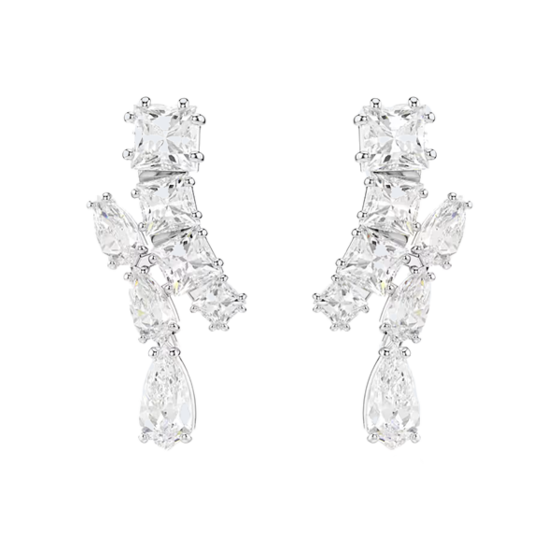 5700418 (W) Swarovski Matrix Drop Earrings Mixed Cut White Rhodium Plated
