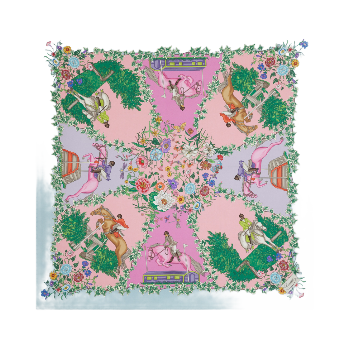 (W) 구찌 프린티드 실크 트윌 까레 라이트 블루 핑크((W) Gucci Printed Silk Twill Carre Light Blue Pink) - 1