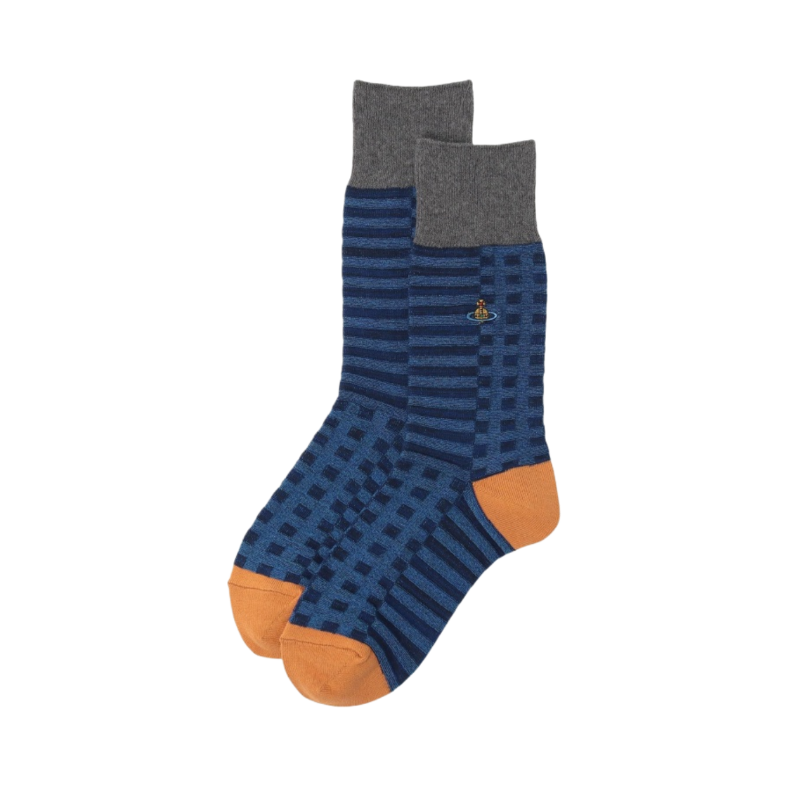 (W) 비비안 웨스트우드 범피 체크 크루 삭스 네이비((W) Vivienne Westwood Bumpy Check Crew Socks Navy) - 1