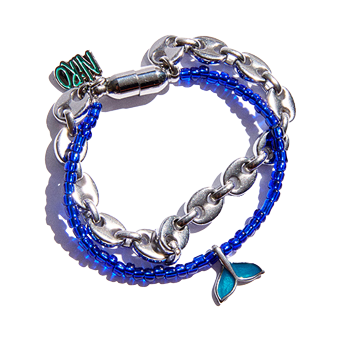 #77 NiRO.SERENDiPiTY Eight Chain & Dolphine Blue Beads Bracelet #77