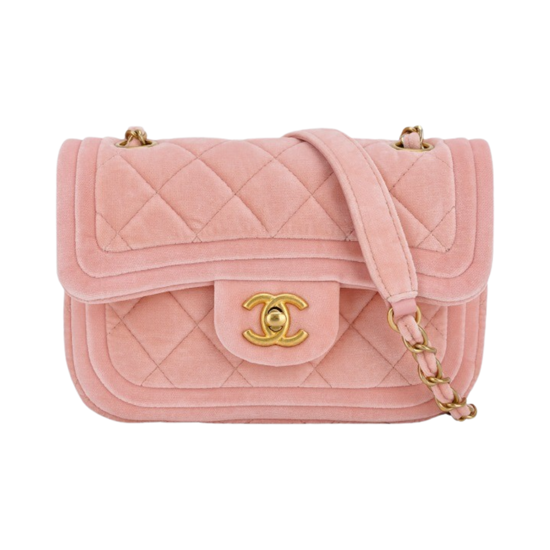 샤넬 미니 플랩백 벨벳 & 골드 메탈 라이트 핑크(Chanel Mini Flap Bag Velvet & Gold Light Pink) - 1