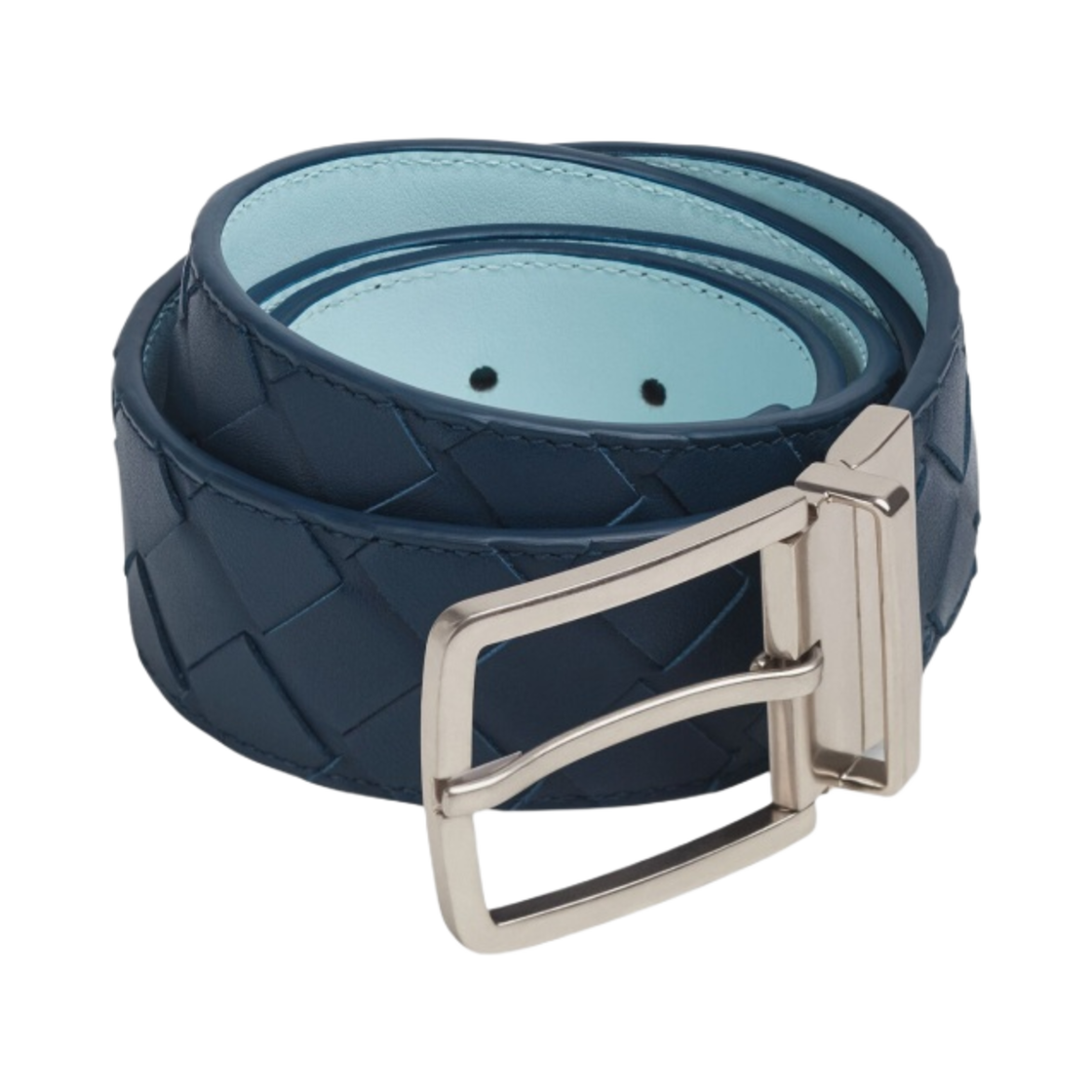 보테가 베네타 인트레치아토 리버시블 벨트 딥 블루 페일 블루(Bottega Veneta Intrecciato Reversible Belt Deep Blue Pale Blue) - 1