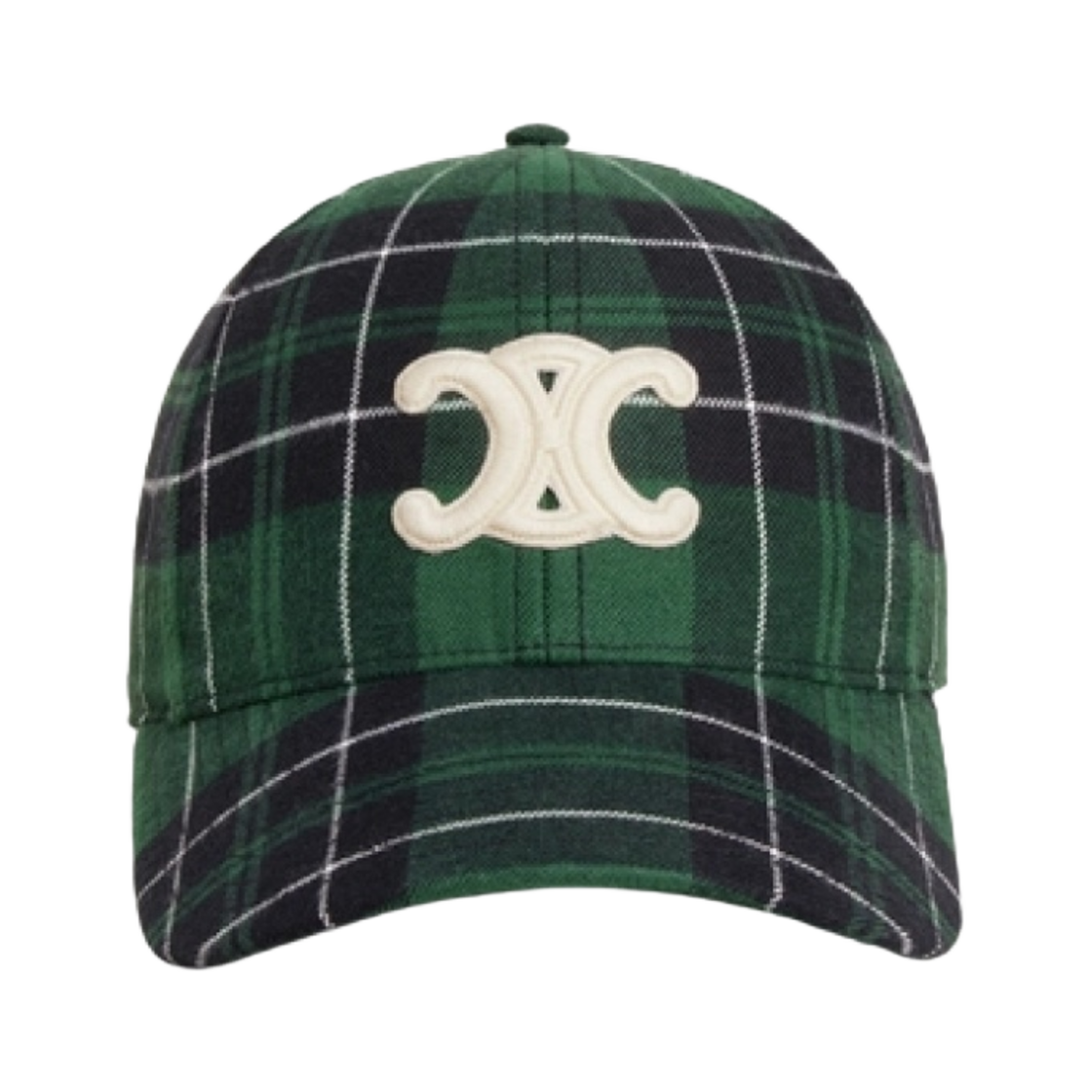(W) 셀린느 체크 플란넬 트리옹프 베이스볼 캡 그린 블랙((W) Celine Triomphe Baseball Cap in Checked Flannel Green Black) - 1