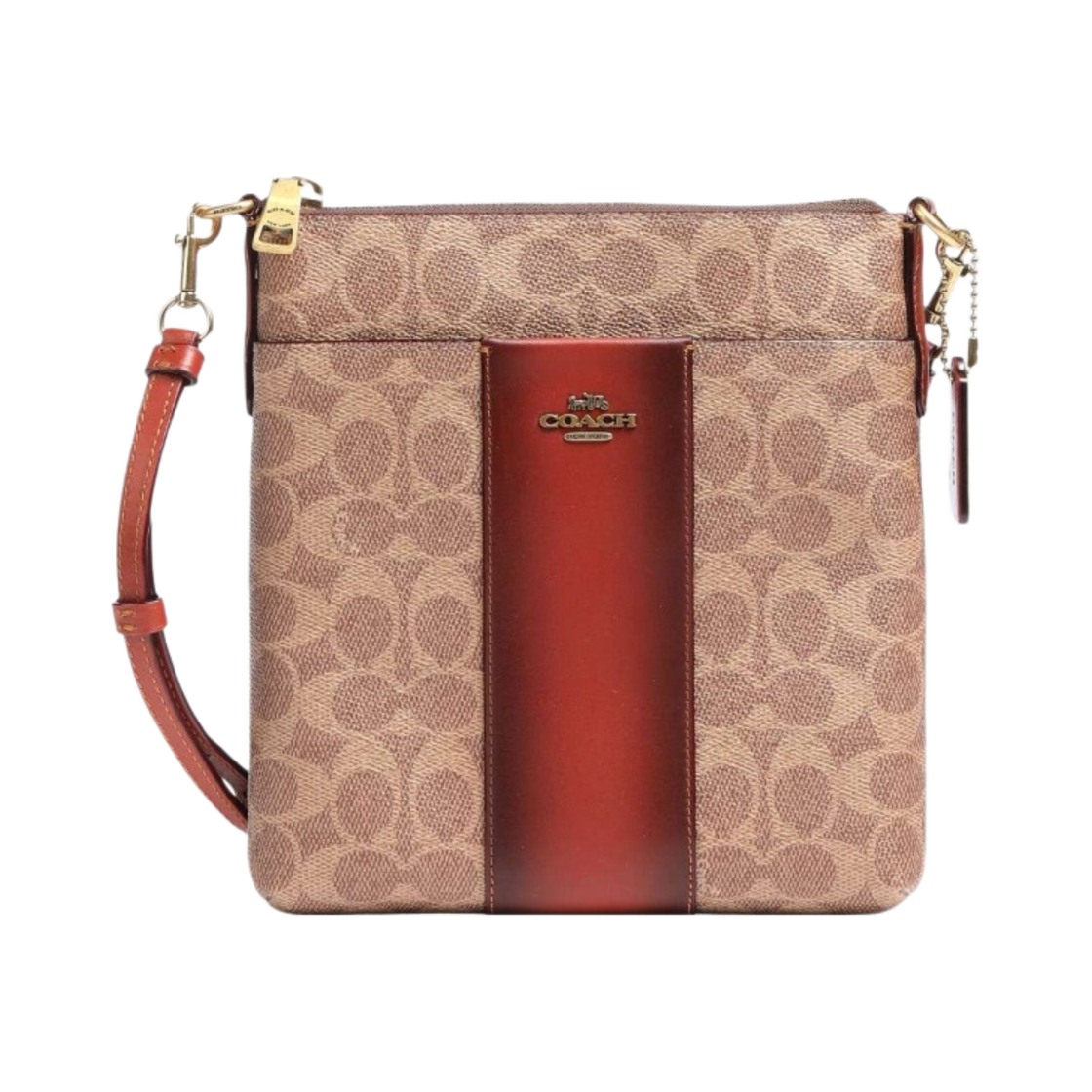 코치 키트 메신저 크로스바디백 컬러블록 시그니쳐 캔버스 탄 러스트(Coach Kitt Messenger Crossbody Bag in Colorblack Signature Canvas Tan Rust) - 1