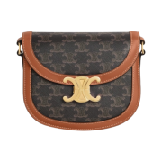 Celine Besace Clea in Triomphe Canvas Calfskin Tan