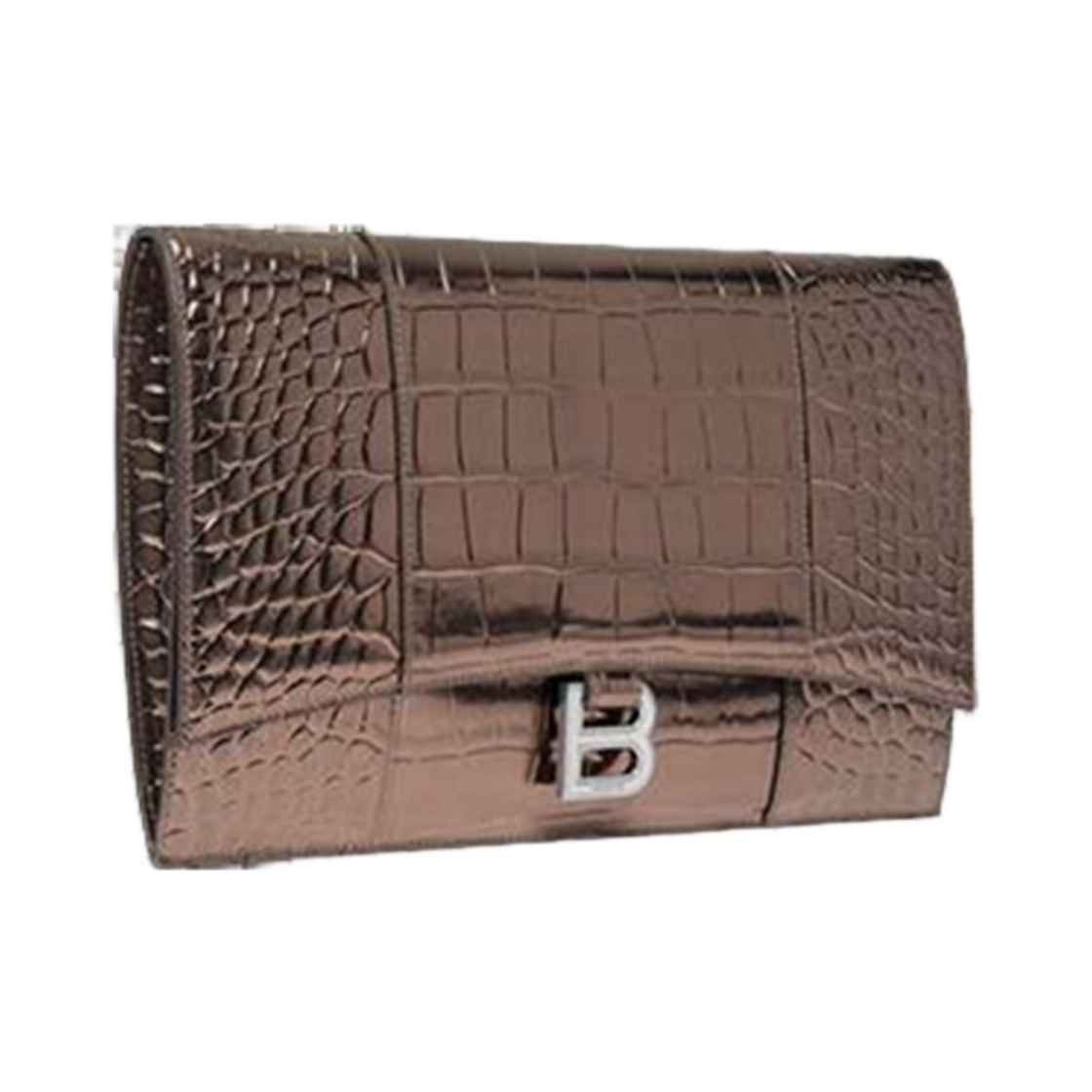 발렌시아가 아워글래스 플랫 파우치 플랩 메탈라이즈드 크로커다일 엠보스 브론즈(Balenciaga Hourglass Flat Pouch with Flap Metallized Crocodile Embossed Bronze) - 2