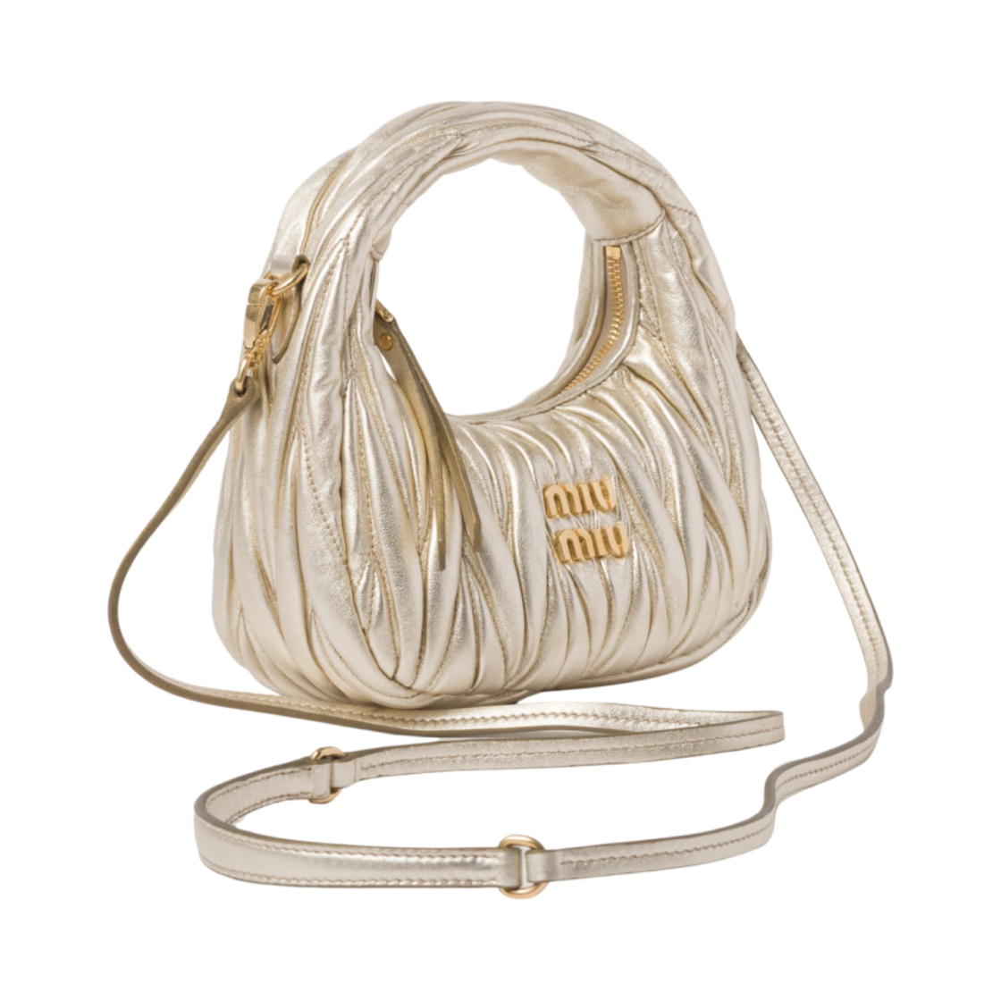 미우 미우 완더 마테라쎄 나파 레더 호보 미니 백 파이라이트(Miu Miu Wander Matelasse Nappa Leather Hobo Mini Bag Pyrite) - 2