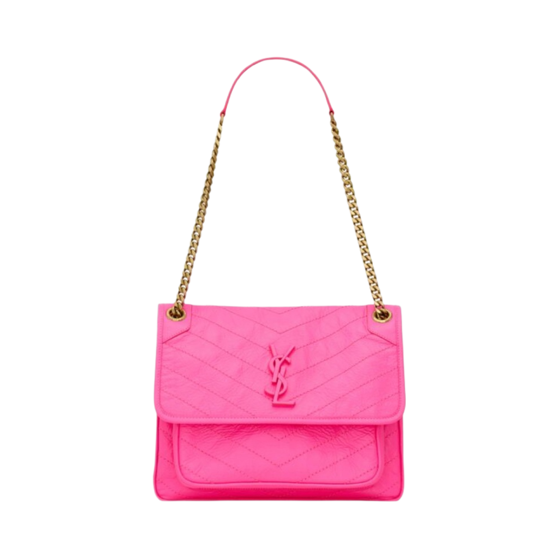 생로랑 니키 미디움 체인 백 크링클 램스킨 네온 핑크(Saint Laurent Niki Medium Chain Bag In Crinkled Lambskin Neon Pink) - 1