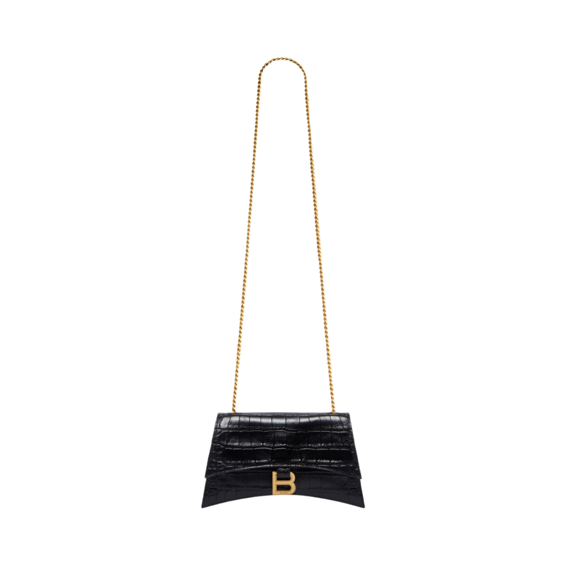 736016210IX1000 Balenciaga Crush XS Crocodile Embossed Chain Bag Black