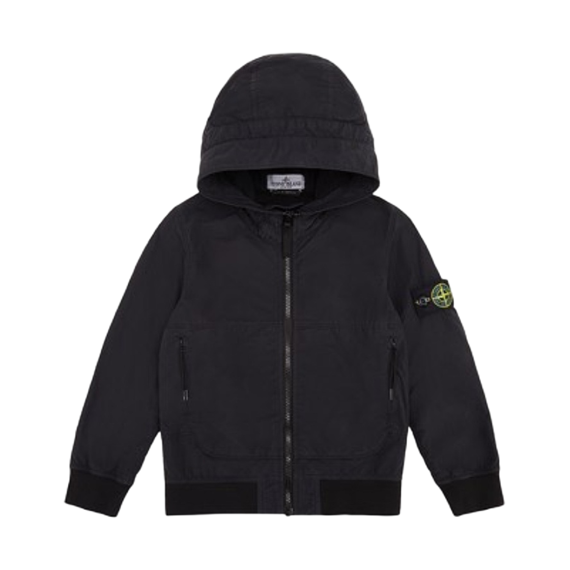 (키즈) 스톤 아일랜드 40530 나일론 코튼 캔버스 후드 블루종 블랙 - 23SS((Kids) Stone Island 40530 Nylon Cotton Canvas Hooded Blouson Black - 23SS)