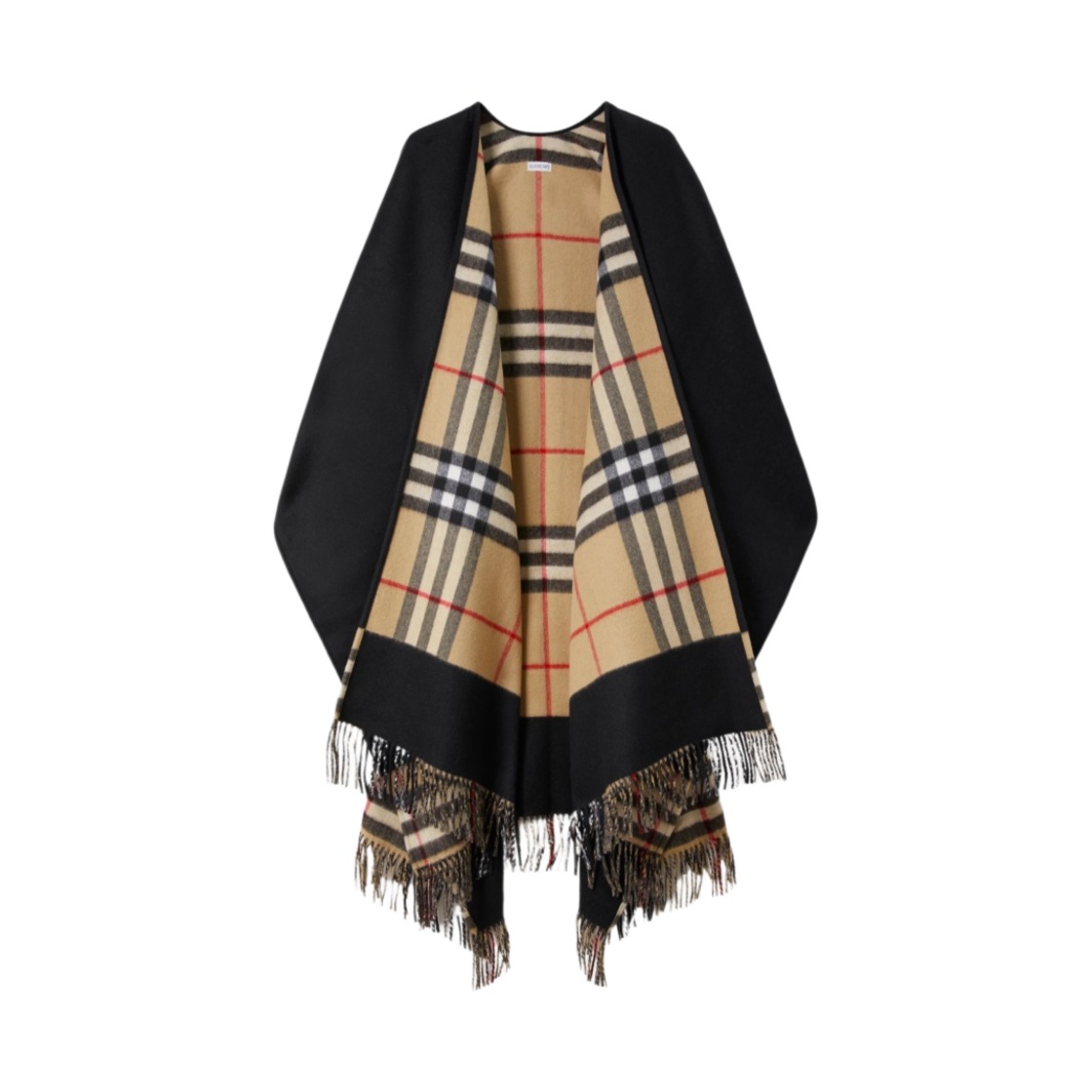 8078451 (W) Burberry Reversible Check Wool Cashmere Cape Black