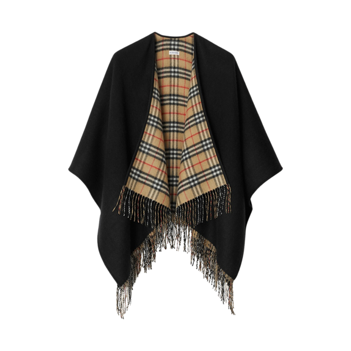 8077897 (W) Burberry Check Wool Reversible Cape Black