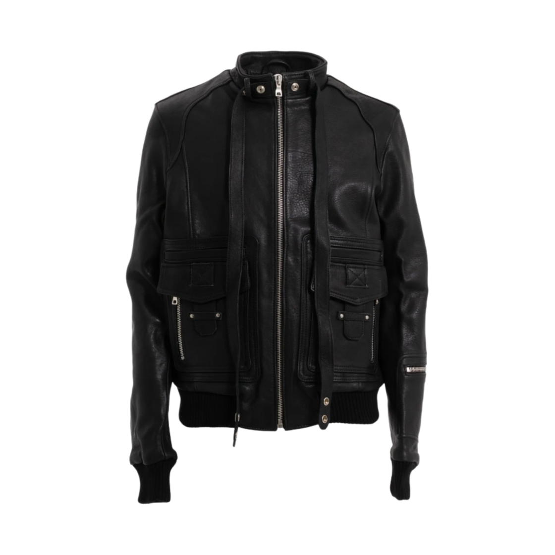 노페이스 스튜디오 스네이크 칼라 집업 레더 자켓 블랙(No/Faith Studios Snake Collar Zip Leather Jacket Black)