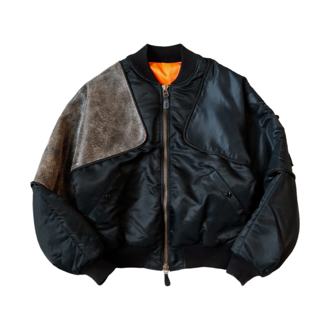 캐피탈 Ma-1 나일론 X 크랙 레더 시아미스 봄버 자켓 블랙 | Kapital