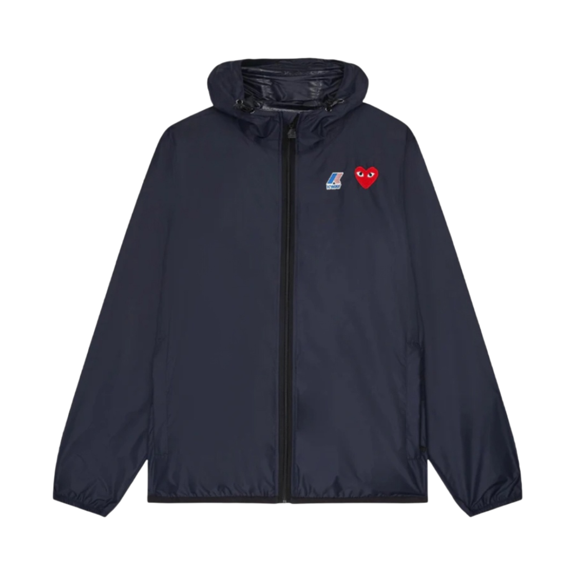 [25% 쿠폰] 플레이 꼼데가르송 x 까웨 풀 집 자켓 네이비([25% 쿠폰] Play Comme des Garcons x K-Way Full Zip Jacket Navy)