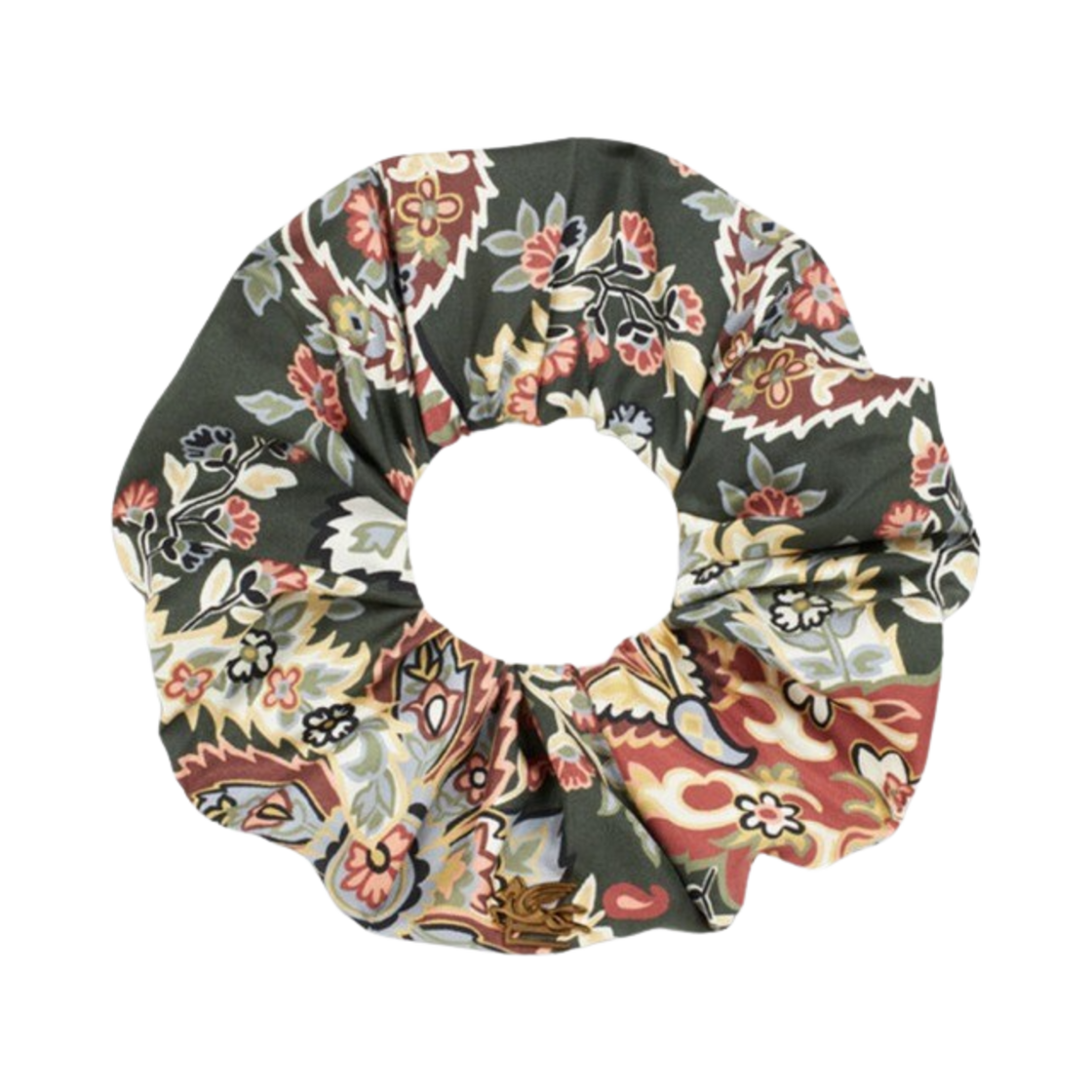 WF6D0001AA044X0890 (W) Etro Pegaso Detail Print Silk Hair Tie Deep Green