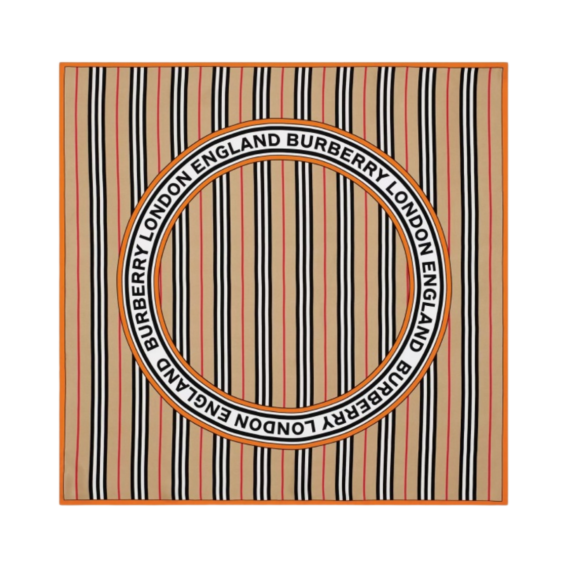 (W) 버버리 아이콘 스트라이프 로고 그래픽 실크 스퀘어 스카프 아카이브 베이지((W) Burberry Icon Stripe and Logo Graphic Silk Square Scarf Archive Beige) - 1