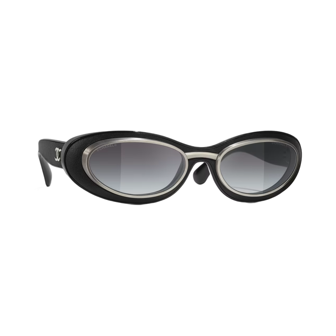 샤넬 오발 선글라스 나일론 메탈 레더 & 블랙 렌즈 그레이 그라데이션(Chanel Oval Sunglasses Nylon Metal Leather & Black Lenses Grey Gradient) - 2