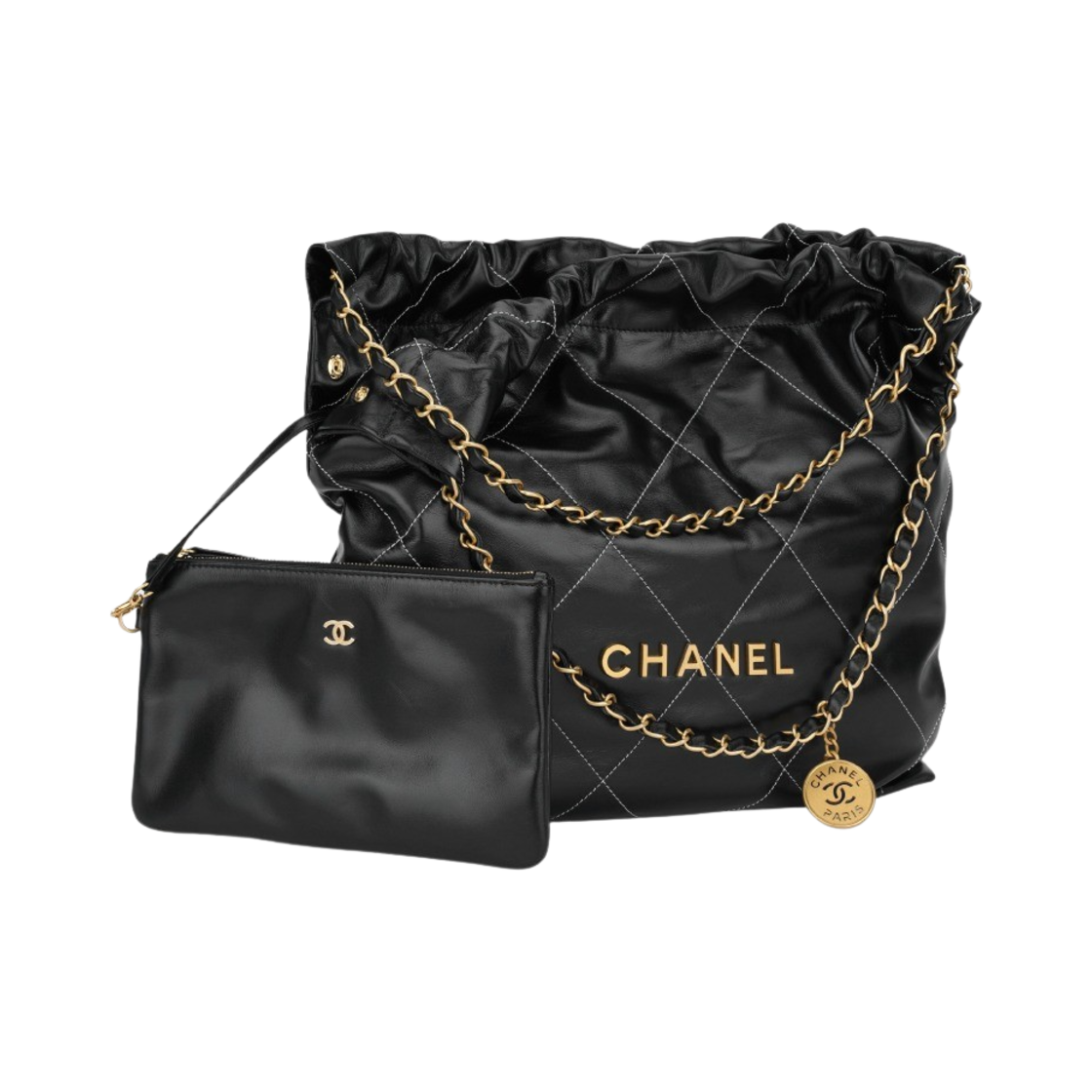 샤넬 22 미디움 핸드백 샤이니 카프스킨 & 골드 메탈 블랙 화이트(Chanel 22 Medium Handbag Shiny Calfskin & Gold Black White) - 3