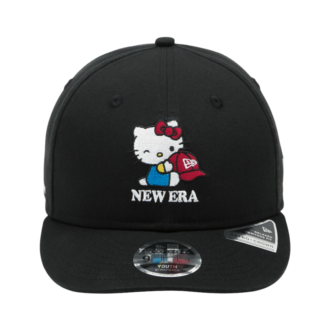 (키즈) 뉴에라 x 헬로 키티 프리 커브드 레트로 크라운 스트랩백 블랙((Kids) New Era x Hello Kitty Free Curved Retro Crown Strapback Black) - 1
