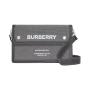 Burberry Horseferry Print Canvas Leather Crossbody Bag Black Grey