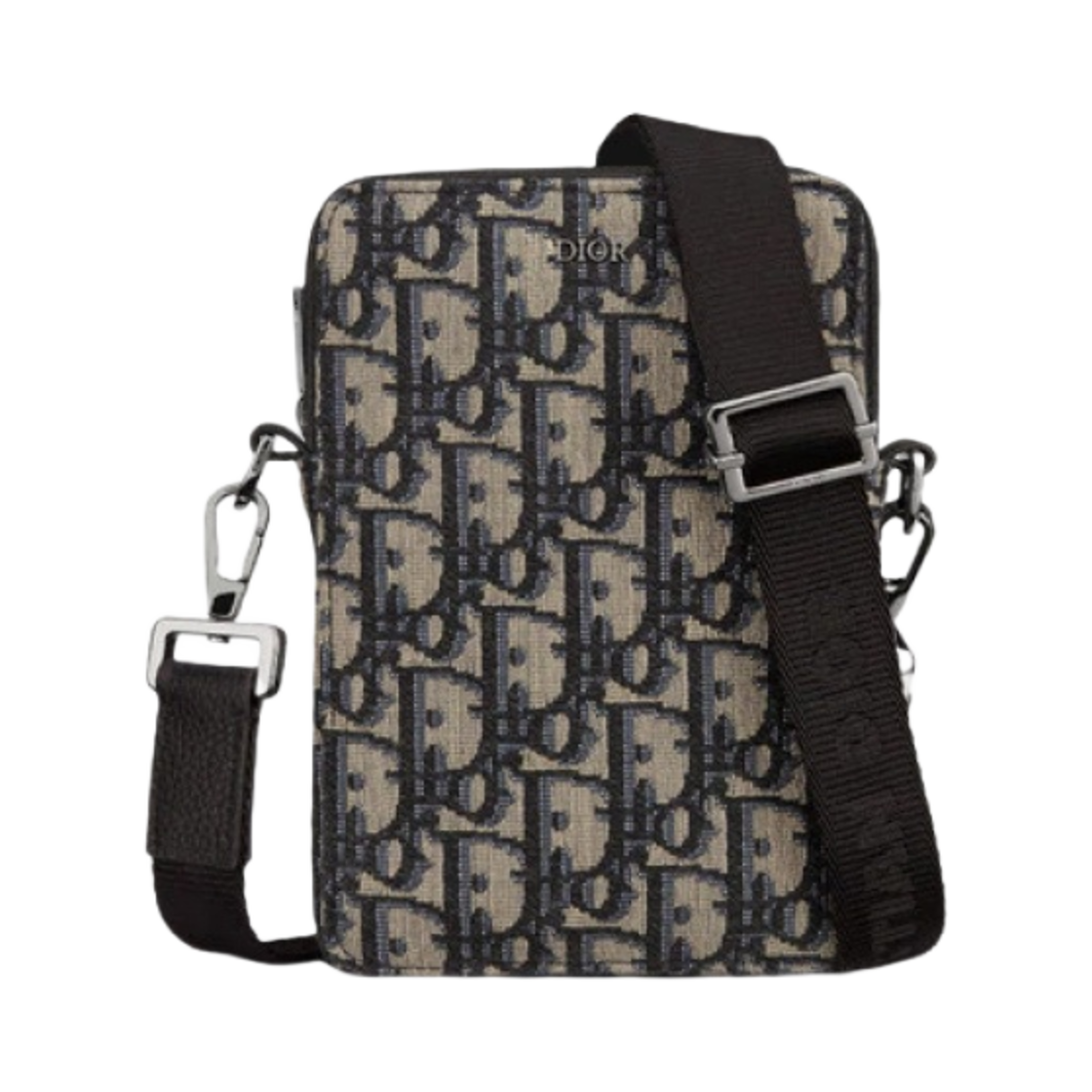 디올 메신저 파우치 베이지 & 블랙 오블리크 자카드
