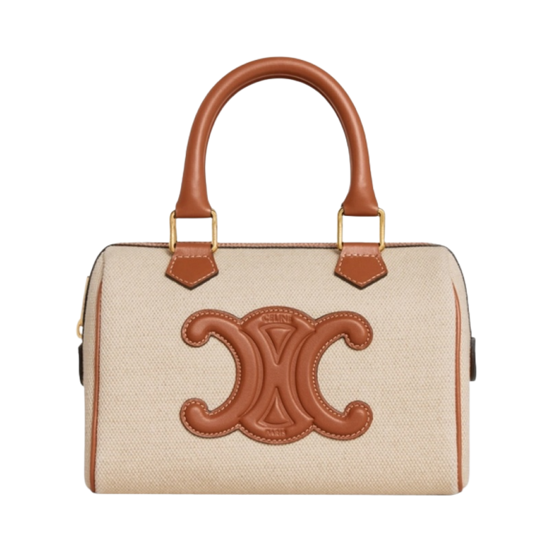 셀린느 텍스타일 & 카프스킨 퀴르 트리옹프 스몰 보스턴백 내츄럴 탄