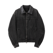 Wooyoungmi Leather Collar Denim Jacket Grey - 25SS