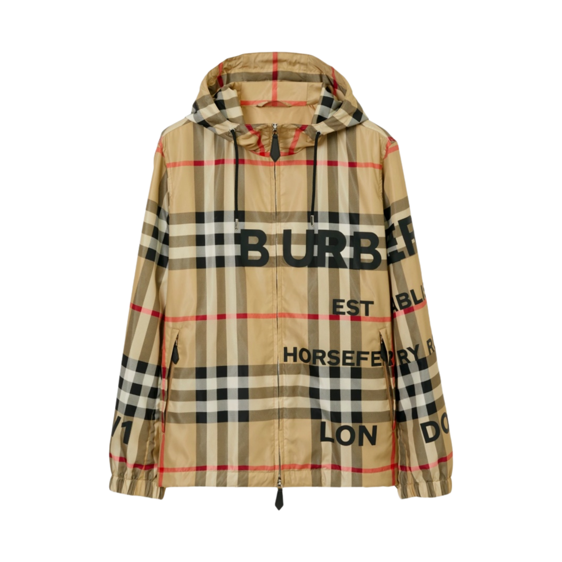 8067774 Burberry Horseferry Print Check Nylon Hooded Jacket Archive Beige
