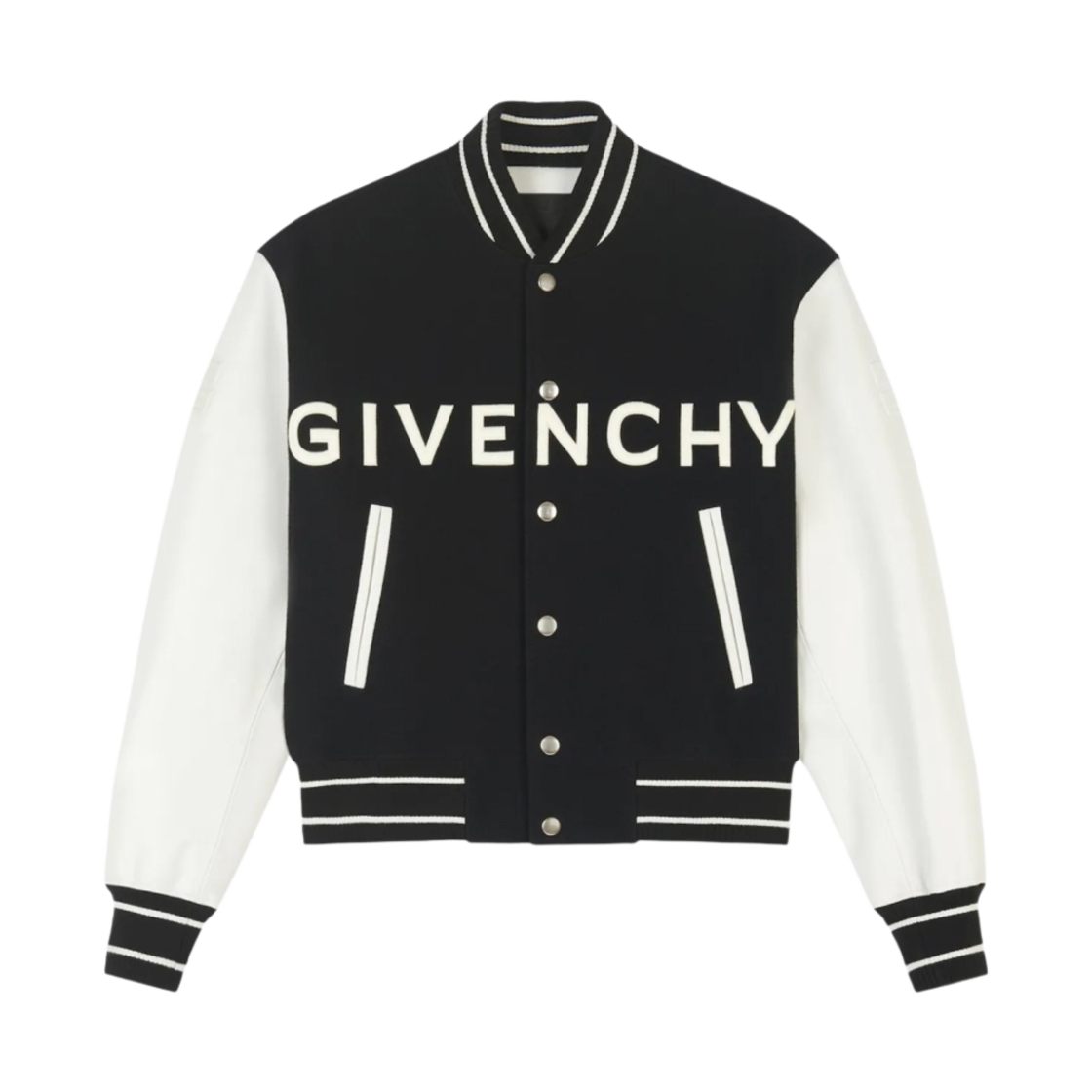지방시 울 레더 바시티 자켓 블랙 화이트(Givenchy Varsity Jacket in Wool and Leather Black White)