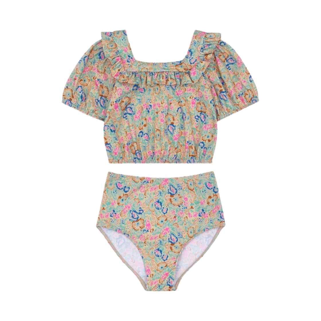 (키즈) 봉주르 다이어리 x 카노피아 라일라 레브 가든 스윔수트 블루((Kids) Bonjour Diary x Canopea Lila Lev Garden Swimsuit Blue)