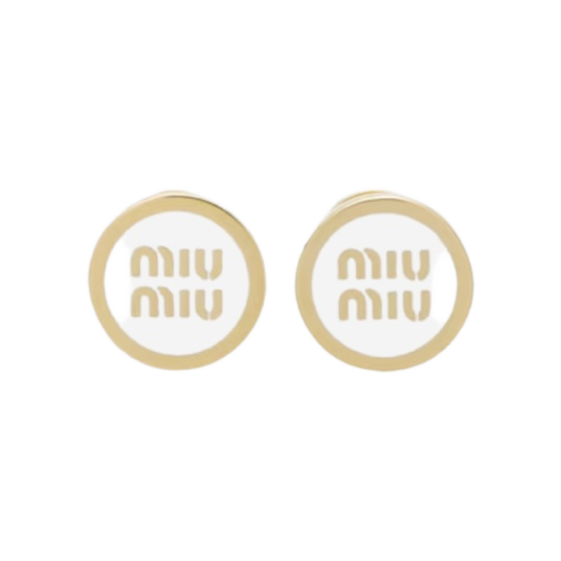 (W) 미우 미우 에나멜 메탈 이어링 화이트((W) Miu Miu Enameled Metal Earrings White)