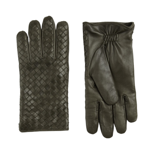 Bottega Veneta Intrecciato Leather Gloves Dark Green