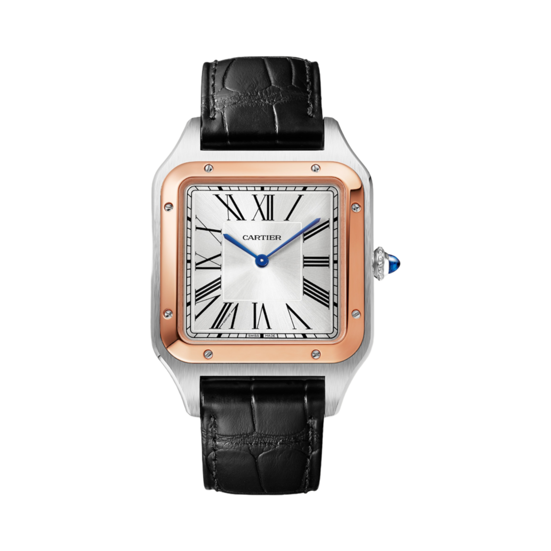 까르띠에 산토스-뒤몽 워치 엑스트라 라지 핑크 골드 스틸 레더(Cartier Santos Dumont Watch Extra Large Pink Gold Steel Leather)