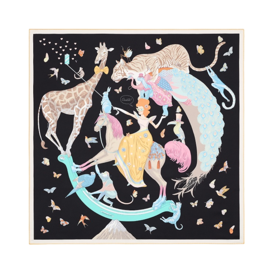(W) 에르메스 스토리 스카프 90 누아 죤 멀티꼴로르((W) Hermes Story Scarf 90 Noir Jaune Multicolore) - 1