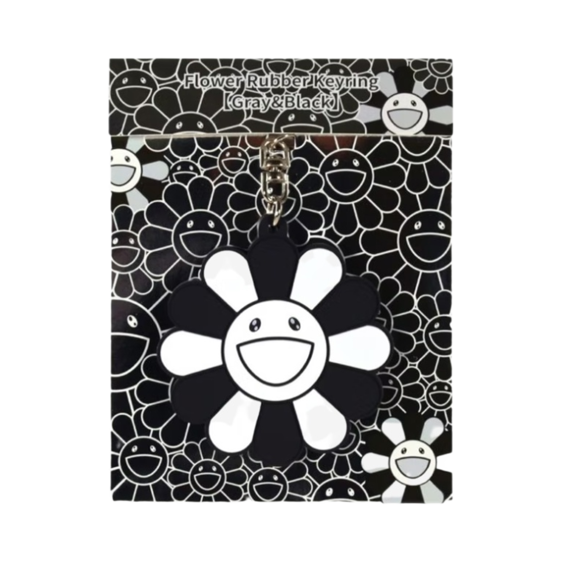 카이카이키키 플라워 러버 키링 라이트 그레이 블랙(Kaikai Kiki Flower Rubber Keyring Gray Black)