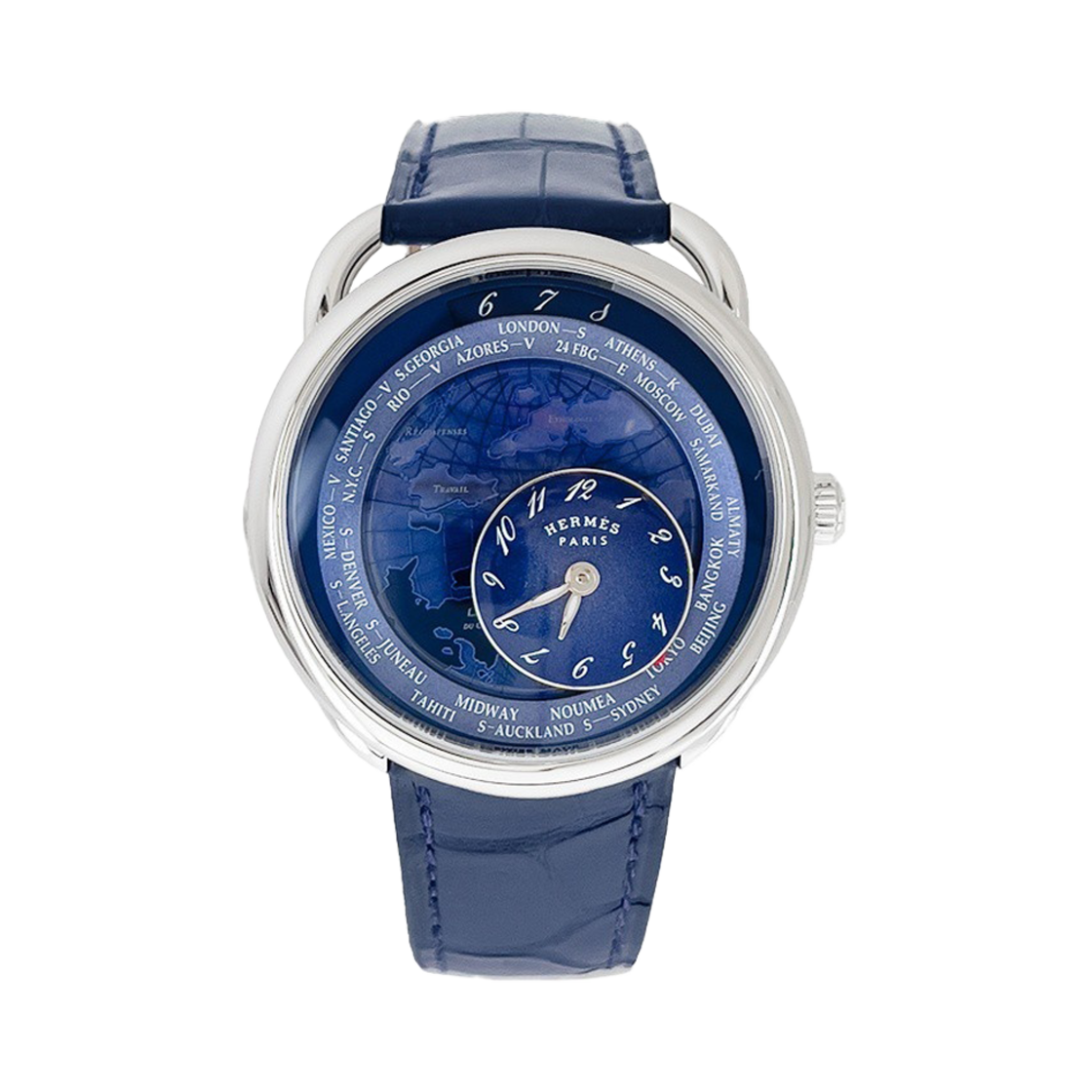 IT2HRQC9JDH4 Hermes Arceau Le Temps Voyage Large Steel Bleu Dial
