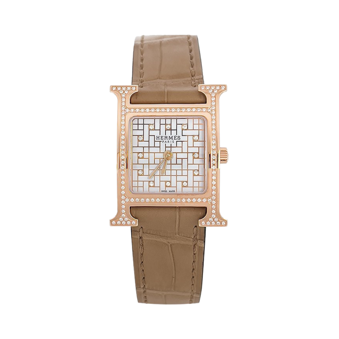 에르메스 H아워 PM 18K 로즈골드 다이아몬드베젤 화이트판(Hermes Heure H PM 18K Rose Gold Diamond Bezel White Dial)