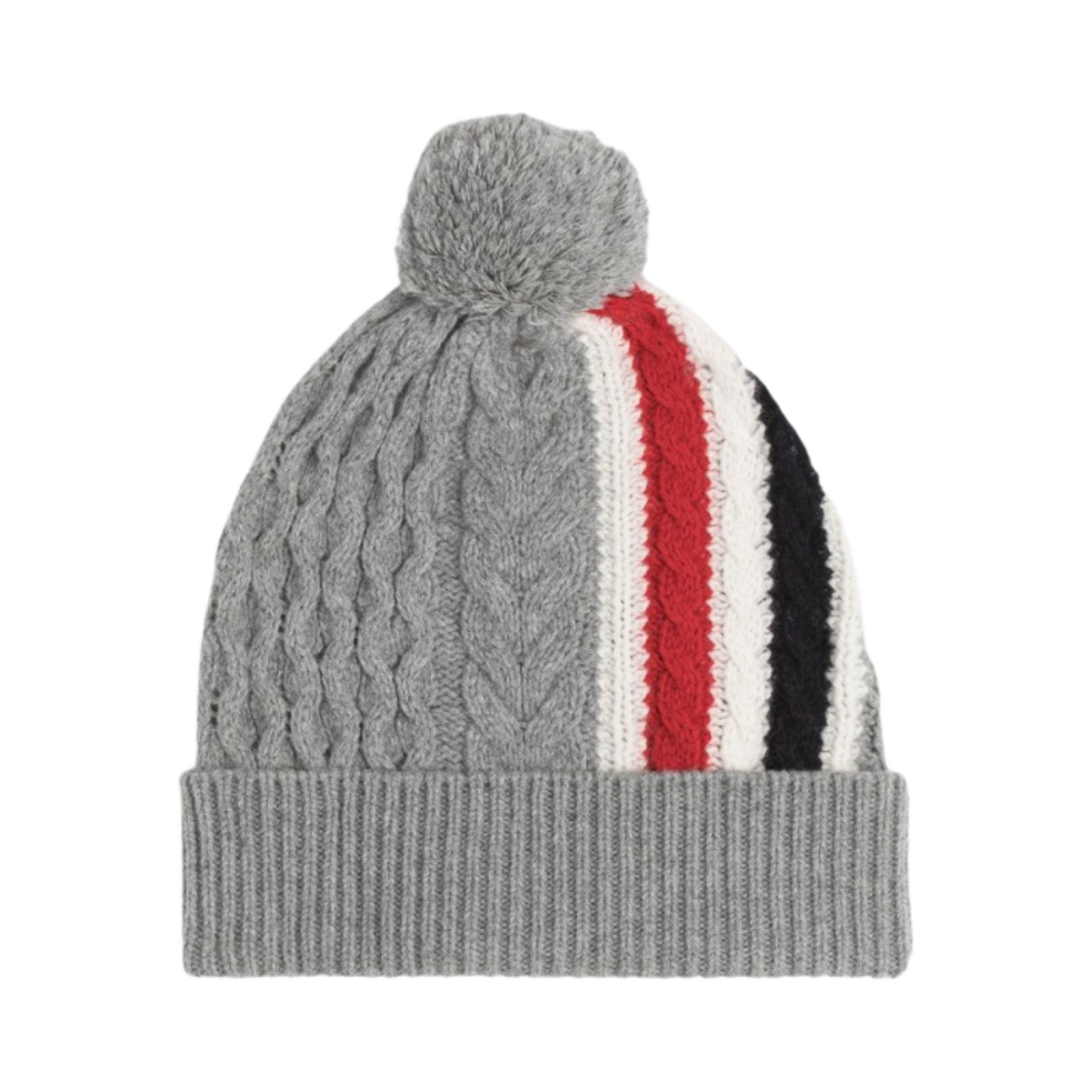 톰브라운 메리노 아란 케이블 스트라이프 폼폼 햇 라이트 그레이(Thom Browne Merino Aran Cable Stripe Pom Pom Hat Light Grey) - 1