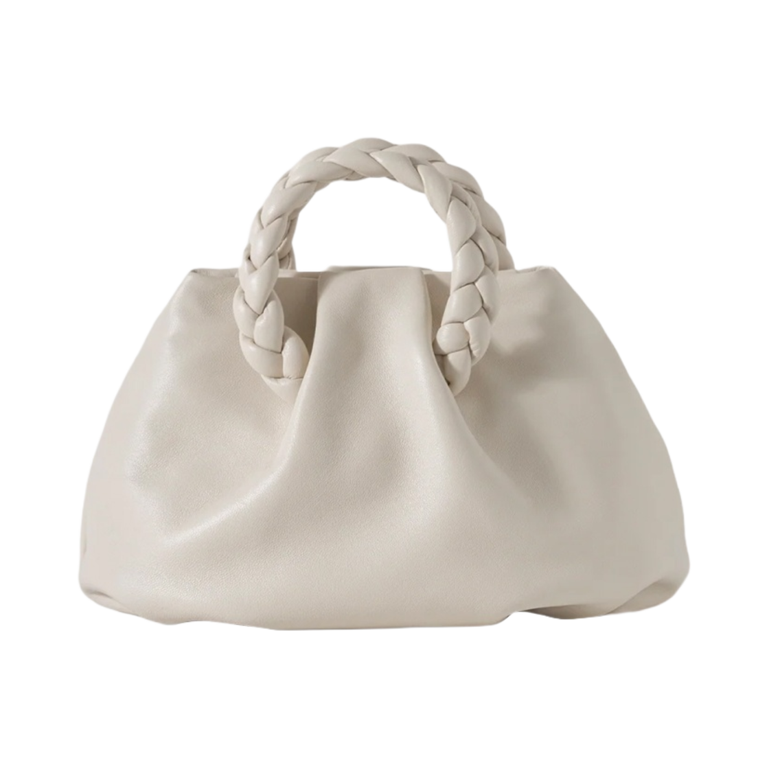 WBR21BOMB002 Hereu Bombon Small Plaited-handle Leather Crossbody Bag Cream