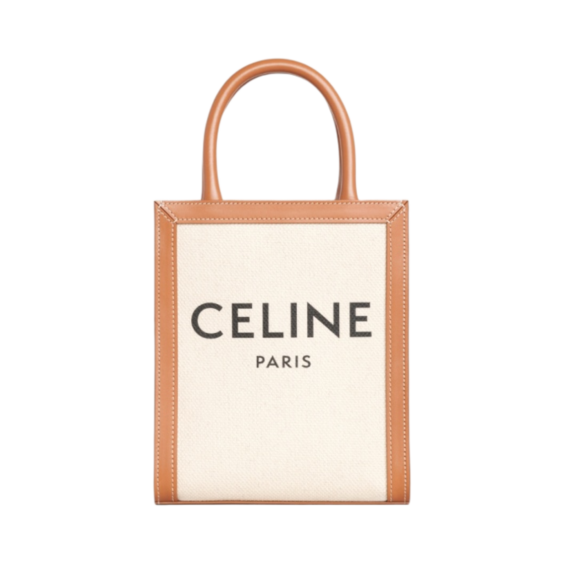 셀린느 프린트 텍스타일 & 카프스킨 미니 버티컬 카바스 내츄럴 탄