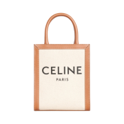 Celine Mini Vertical Cabas Celine in Textile with Celine Print and Calfskin Natural Tan